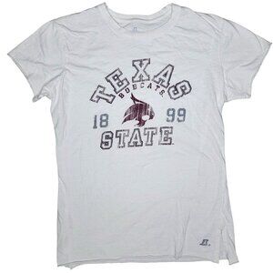 Texas State Bobcats 1899 Women's T-Shirt By Russell Size L 100% Cotton White